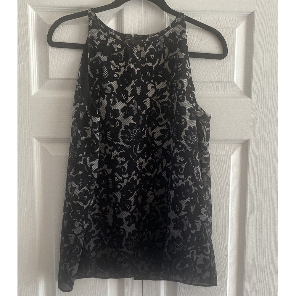 Banana Republic Floral Lace Print Halter Top Womens Size M Black Sleeveless